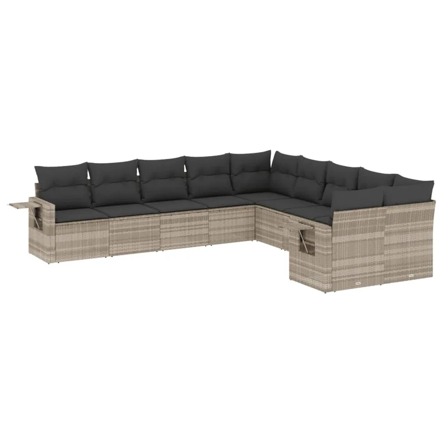Salon de jardin avec coussins 10 pcs gris clair résine tressée - 2