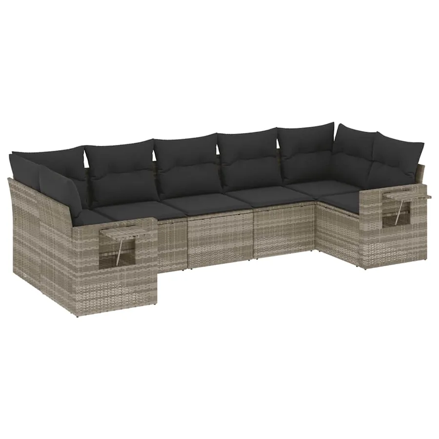 Salon de jardin avec coussins 7 pcs gris clair résine tressée - 2