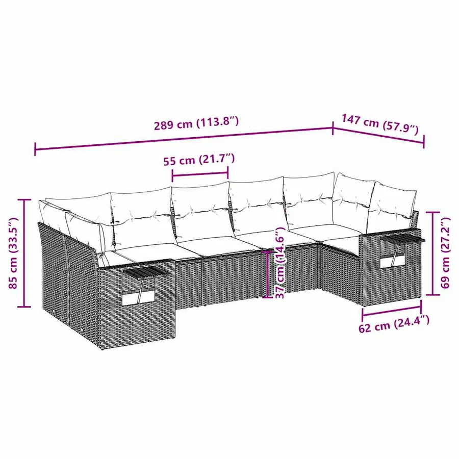Salon de jardin avec coussins 7 pcs gris clair résine tressée - 3