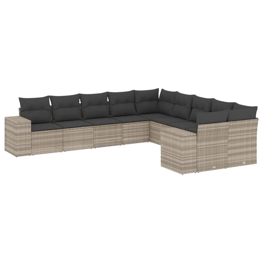 Salon de jardin avec coussins 10 pcs gris clair résine tressée - 2