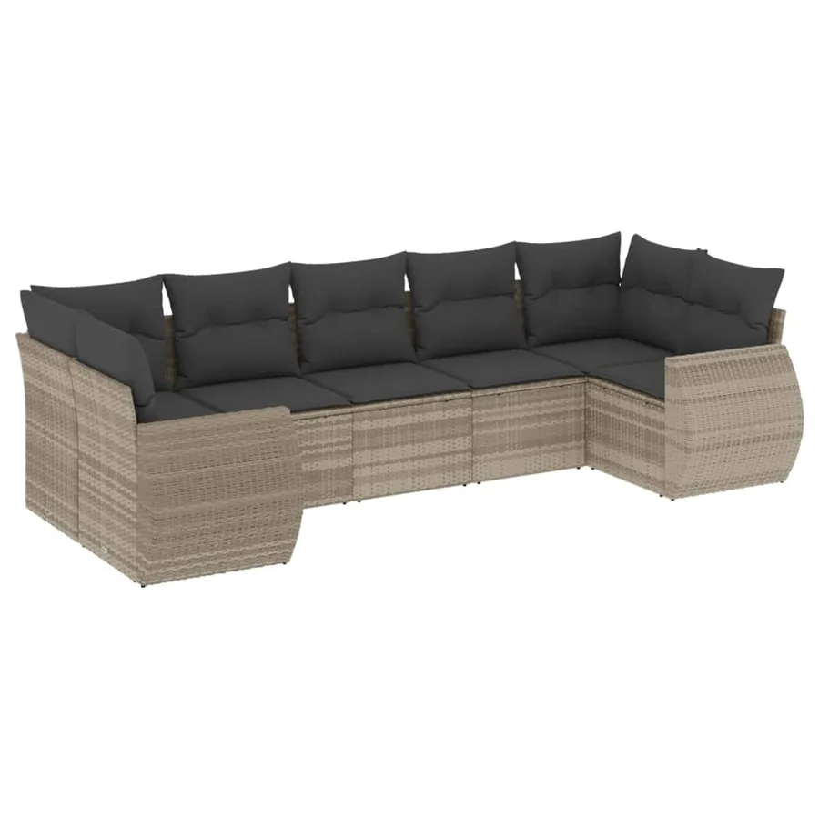 Salon de jardin avec coussins 7 pcs gris clair résine tressée - 2