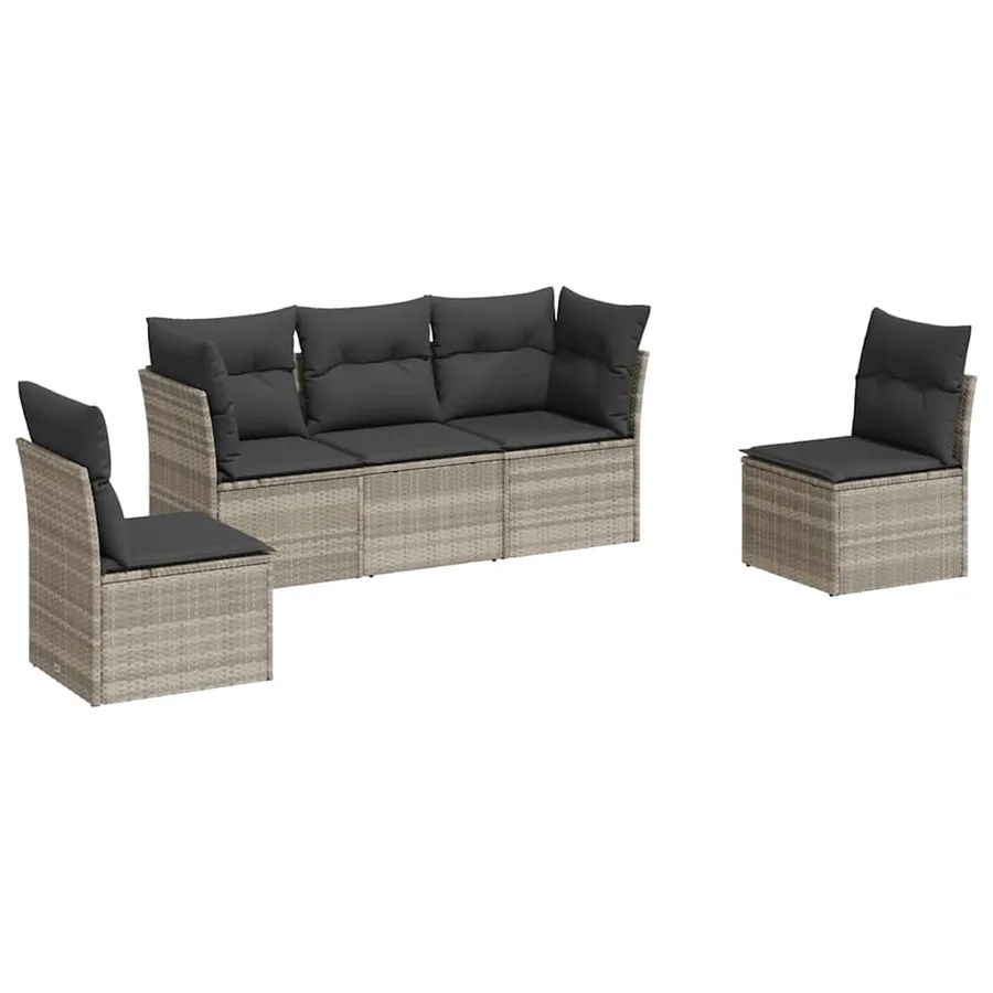 Salon de jardin 5 pcs avec coussins gris clair résine tressée - 2