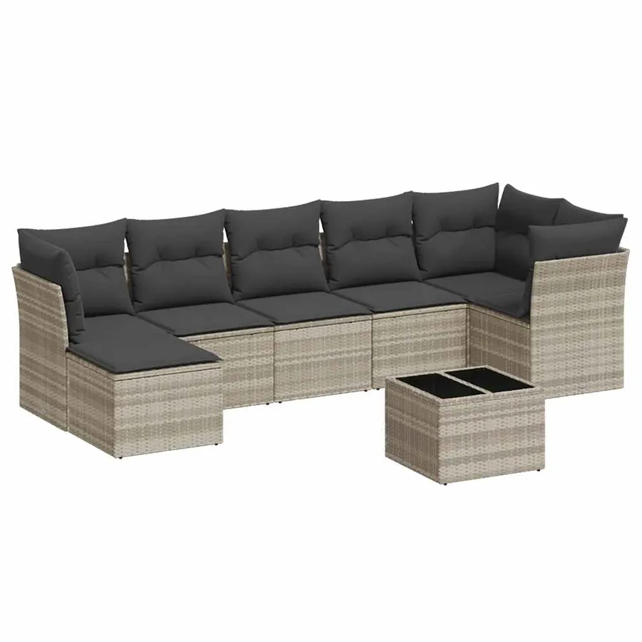 Salon de jardin 8 pcs avec coussins gris clair résine tressée - 2