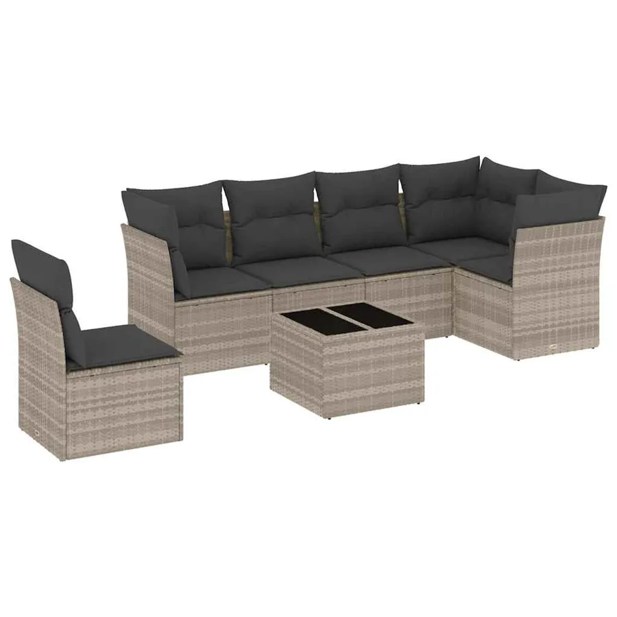 Salon de jardin avec coussins 7 pcs gris clair résine tressée - 2