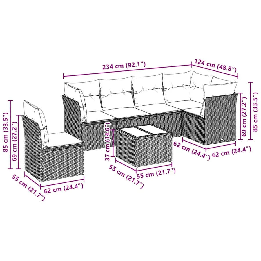 Salon de jardin avec coussins 7 pcs gris clair résine tressée - 3