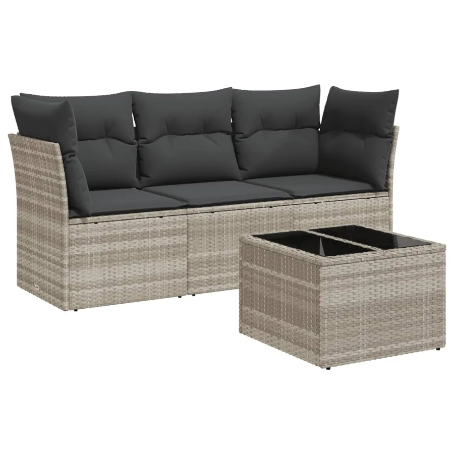 Salon de jardin 4 pcs avec coussins gris clair résine tressée - 2