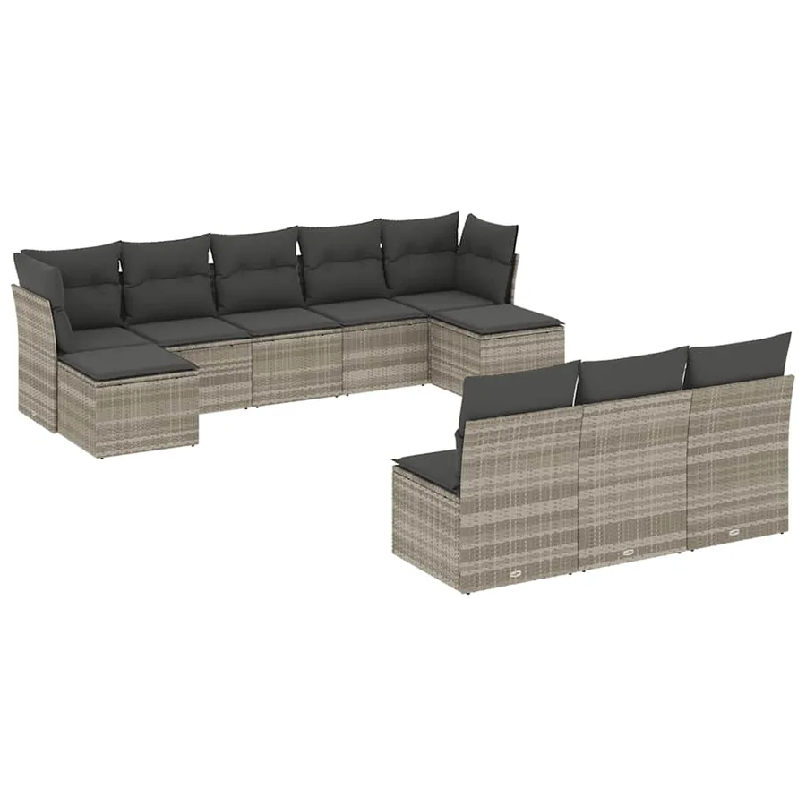 Salon de jardin avec coussins 10 pcs gris clair résine tressée - 2