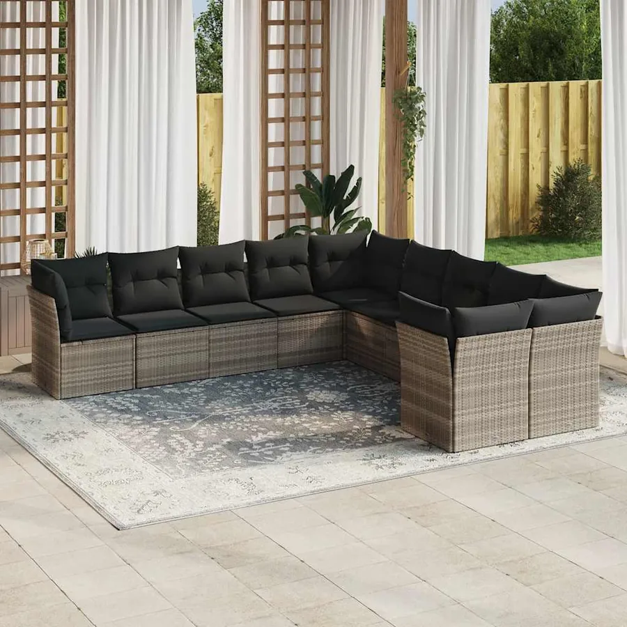 Salon de jardin avec coussins 10 pcs gris clair résine tressée