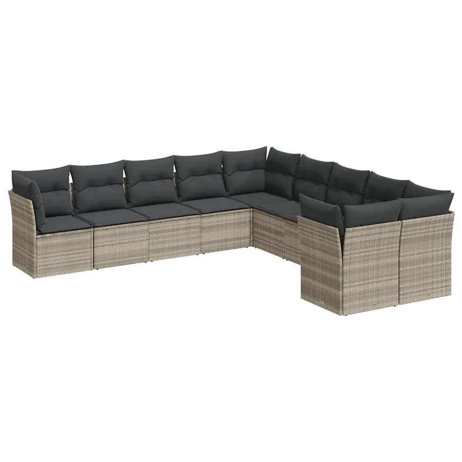 Salon de jardin avec coussins 10 pcs gris clair résine tressée - 2