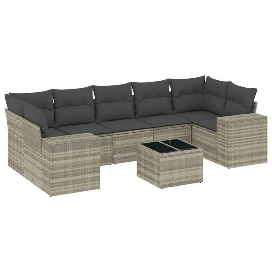 Salon de jardin 8 pcs avec coussins gris clair résine tressée - 2