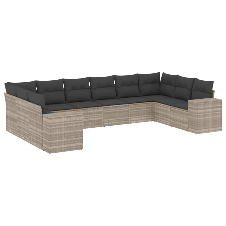 Salon de jardin avec coussins 10 pcs gris clair résine tressée - 2