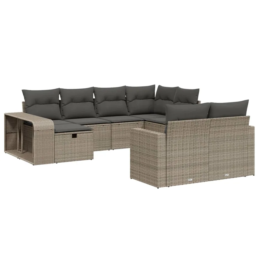 Salon de jardin avec coussins 10 pcs gris clair résine tressée - 2