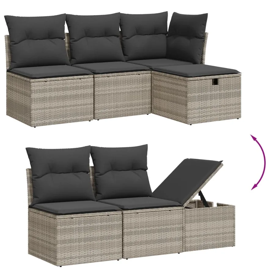 Salon de jardin avec coussins 10 pcs gris clair résine tressée - 3