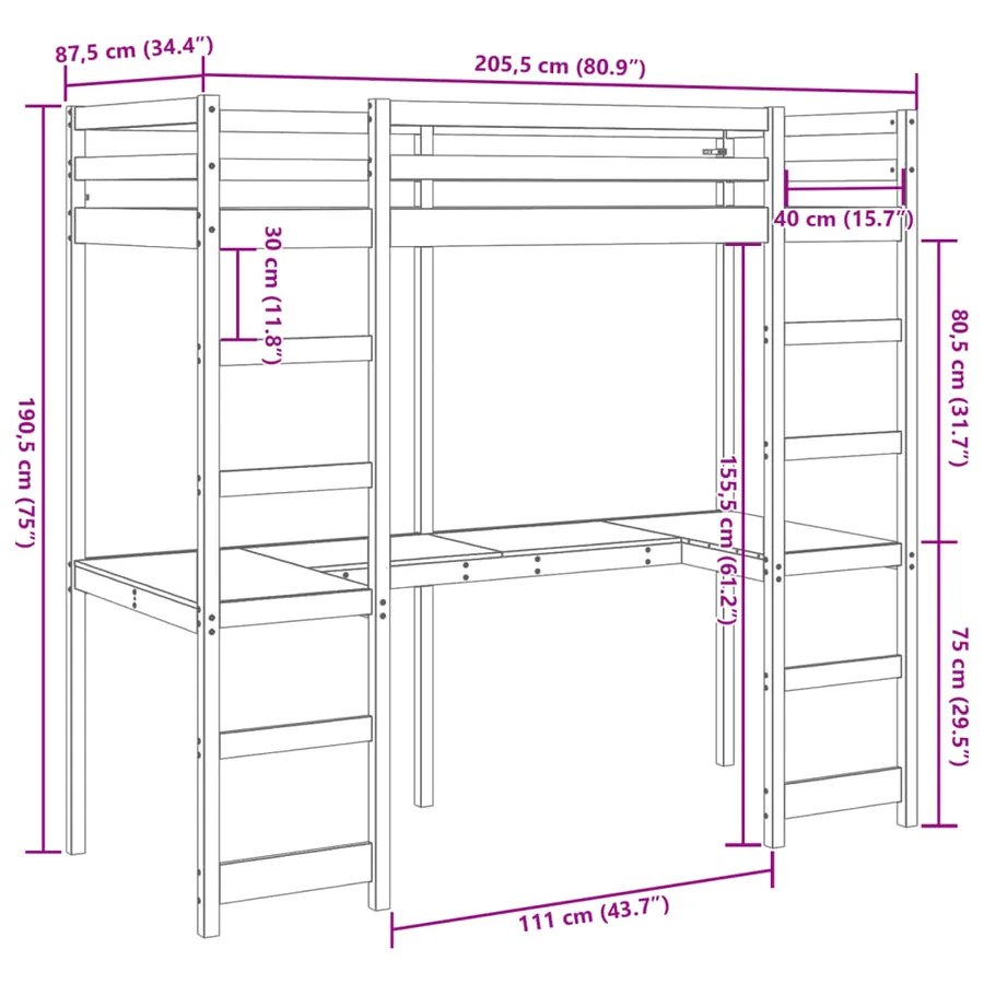 Cadre de lit superposé sans matelas 80x200cm bois de pin massif - 10