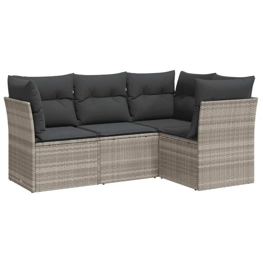 Salon de jardin 4 pcs avec coussins gris clair résine tressée - 2