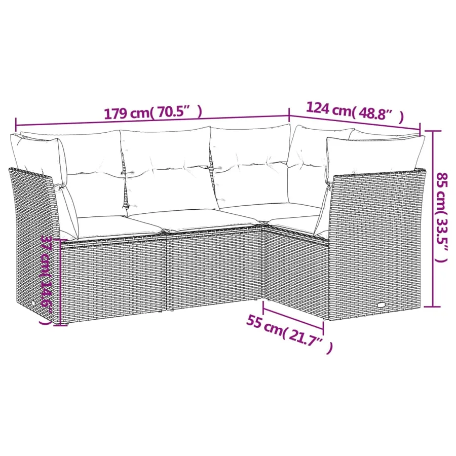 Salon de jardin 4 pcs avec coussins gris clair résine tressée - 3