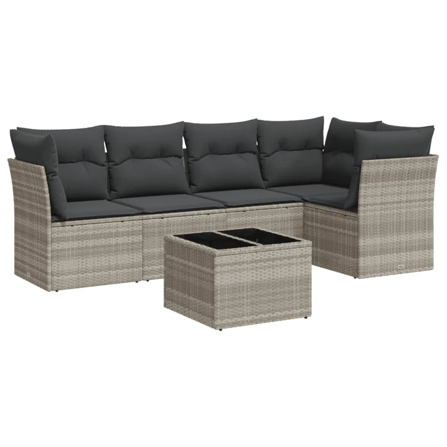 Salon de jardin 6 pcs avec coussins gris clair résine tressée - 2