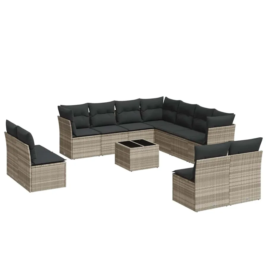 Salon de jardin avec coussins 12 pcs gris clair résine tressée - 2