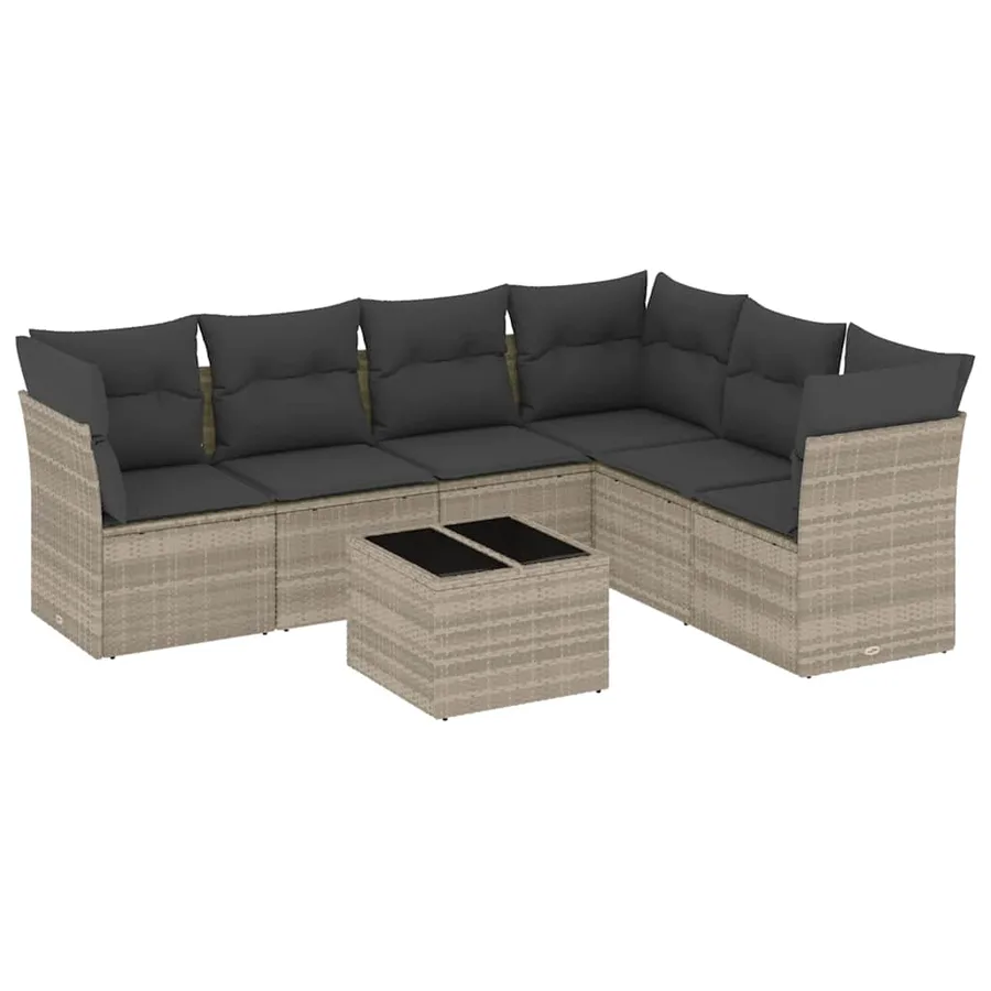 Salon de jardin avec coussins 7 pcs gris clair résine tressée - 2