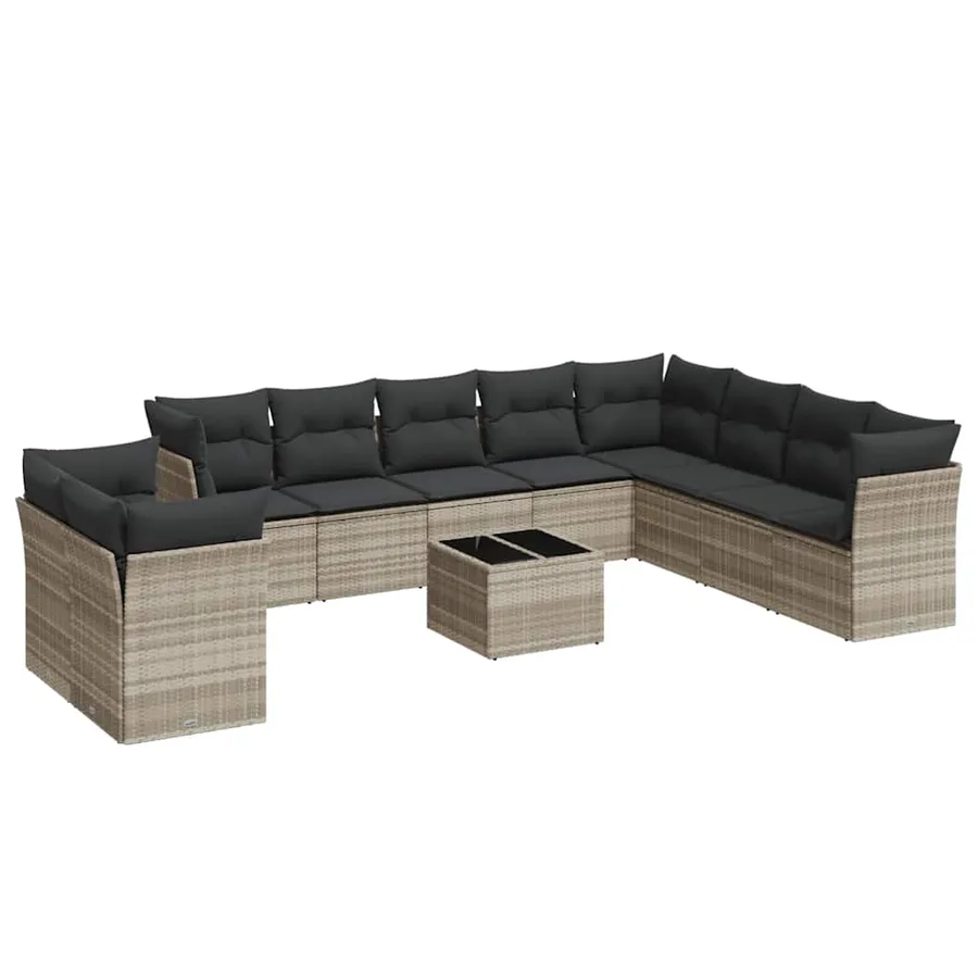 Salon de jardin 11 pcs avec coussins gris clair résine tressée - 2