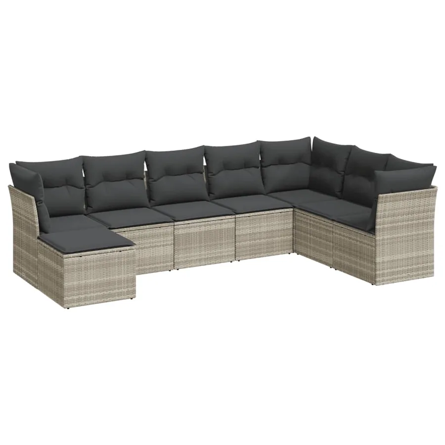 Salon de jardin 8 pcs avec coussins gris clair résine tressée - 2