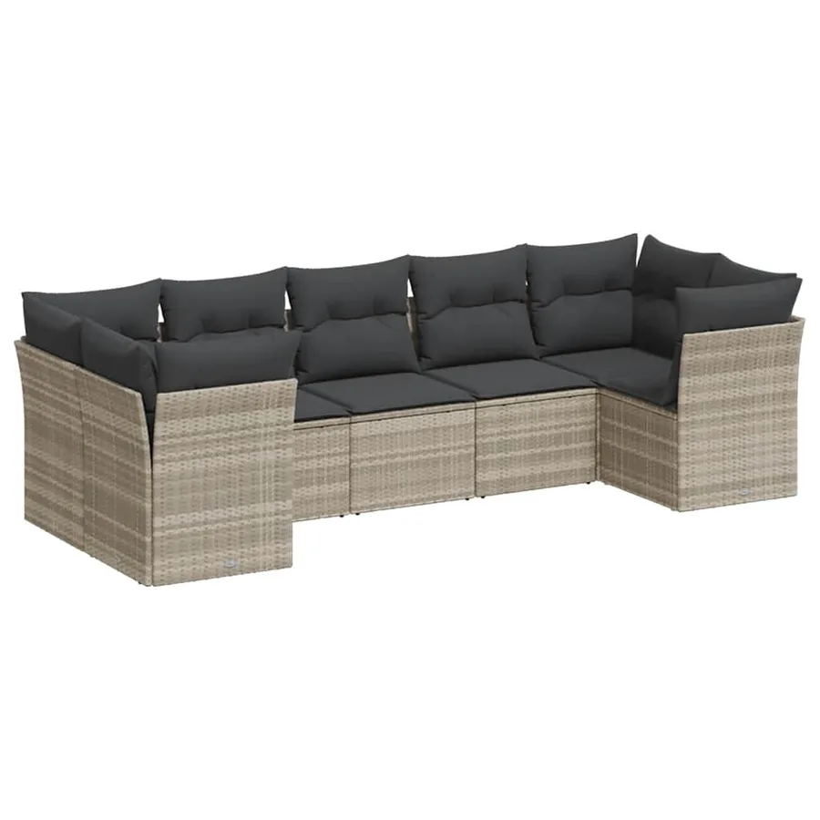 Salon de jardin avec coussins 7 pcs gris clair résine tressée - 2