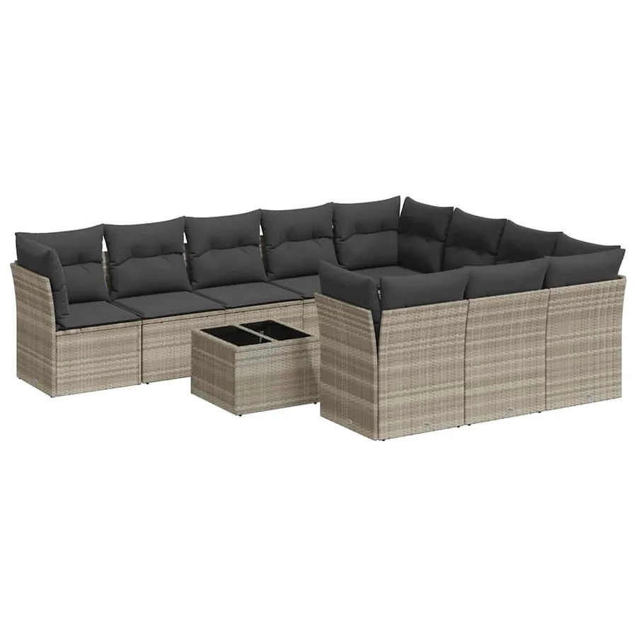 Salon de jardin 11 pcs avec coussins gris clair résine tressée - 2