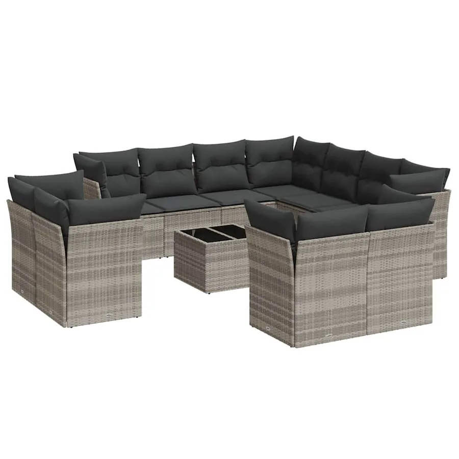 Salon de jardin avec coussins 12 pcs gris clair résine tressée - 2