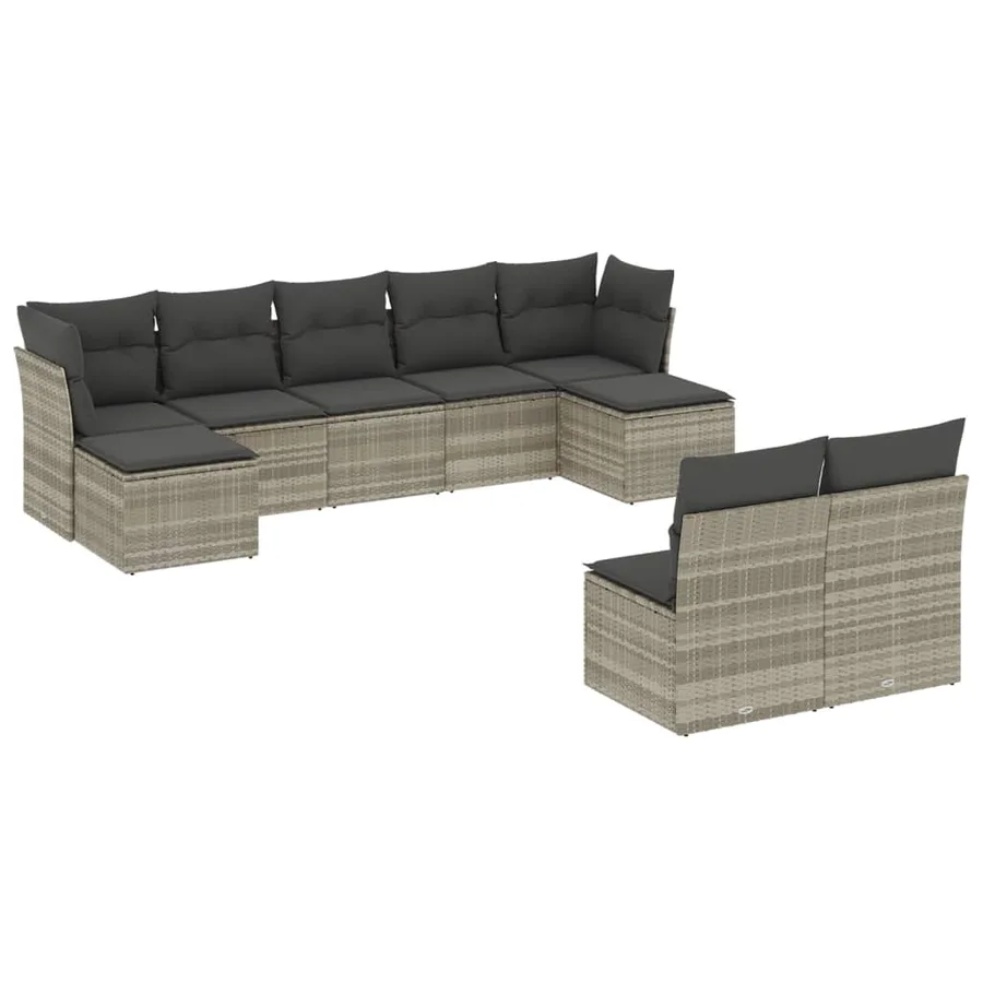 Salon de jardin 9 pcs avec coussins gris clair résine tressée - 2