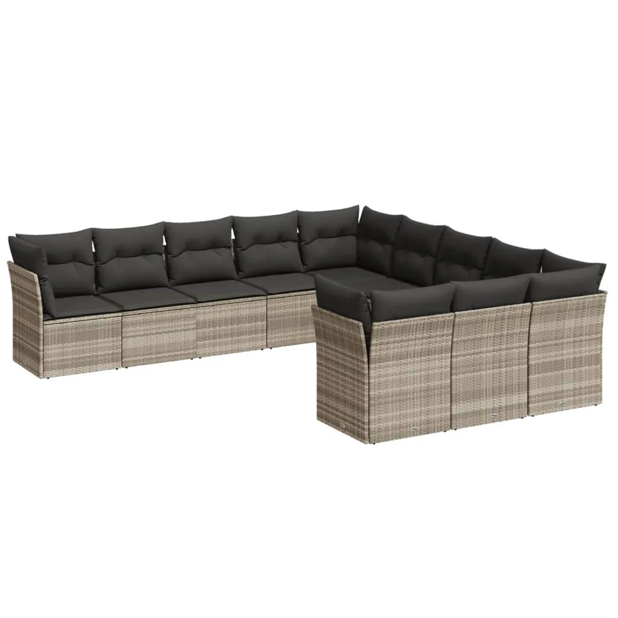 Salon de jardin 11 pcs avec coussins gris clair résine tressée - 2