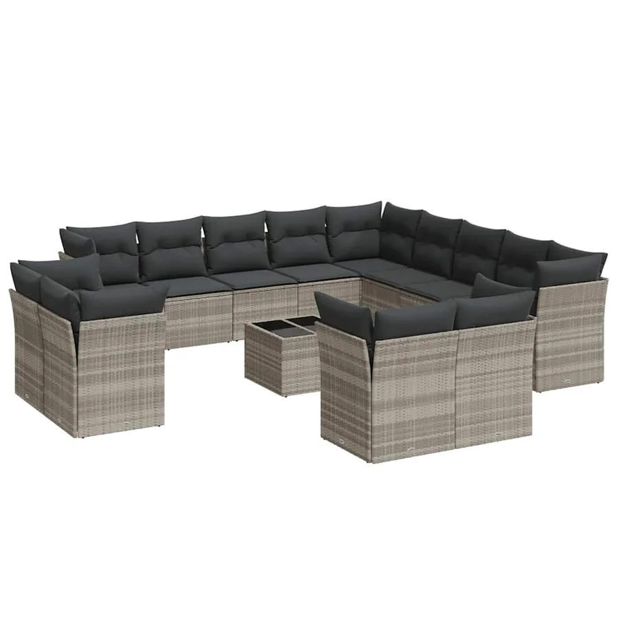 Salon de jardin avec coussins 14 pcs gris clair résine tressée - 2