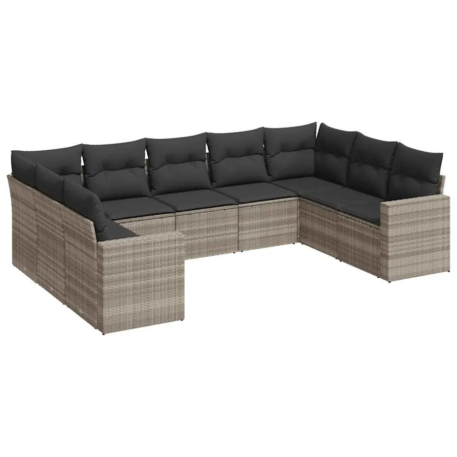 Salon de jardin 9 pcs avec coussins gris clair résine tressée - 2