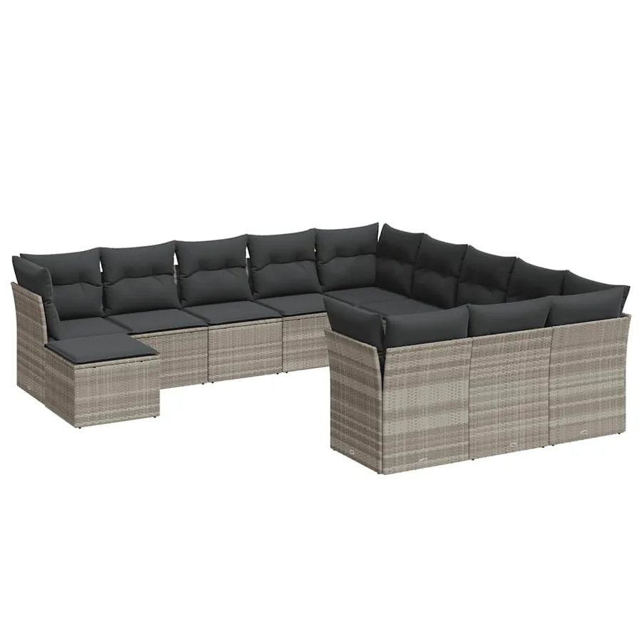 Salon de jardin avec coussins 12 pcs gris clair résine tressée - 2