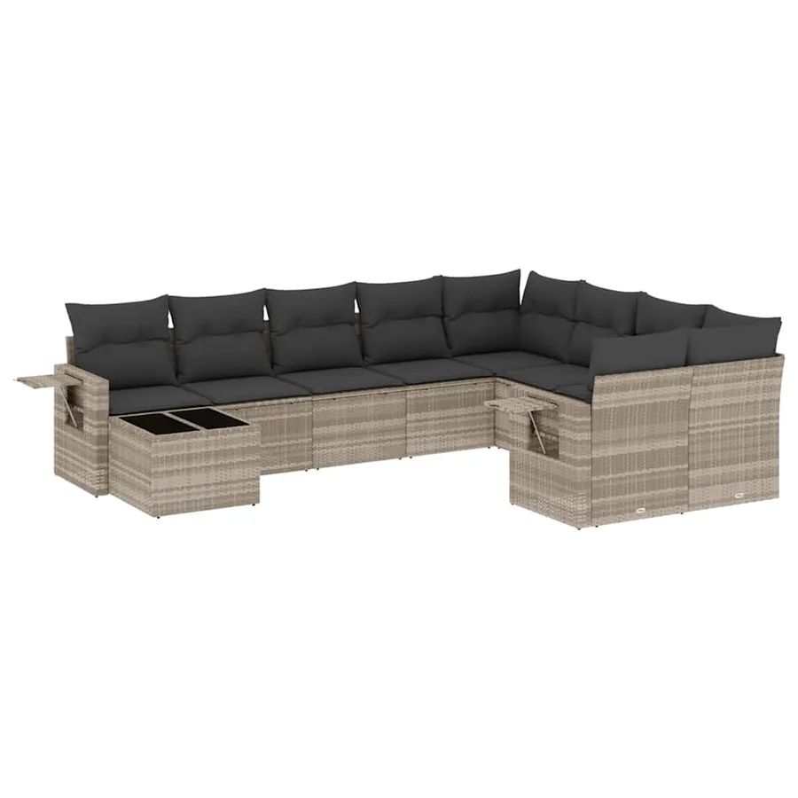 Salon de jardin avec coussins 10 pcs gris clair résine tressée - 2