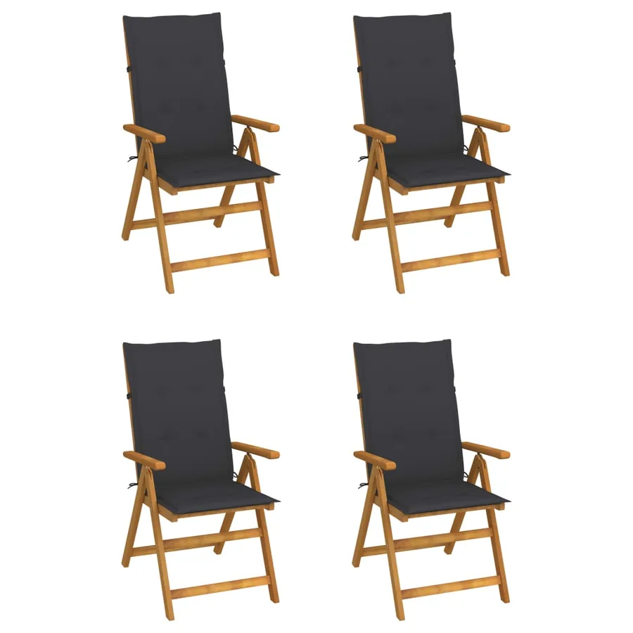 Reclining Garden Chairs Set of 4 and Cushions Acacia Wood