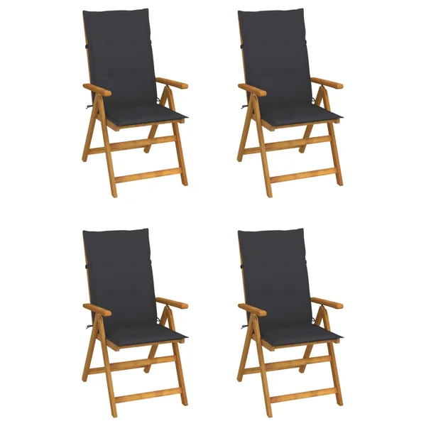 Reclining Garden Chairs Set of 4 and Cushions Acacia Wood