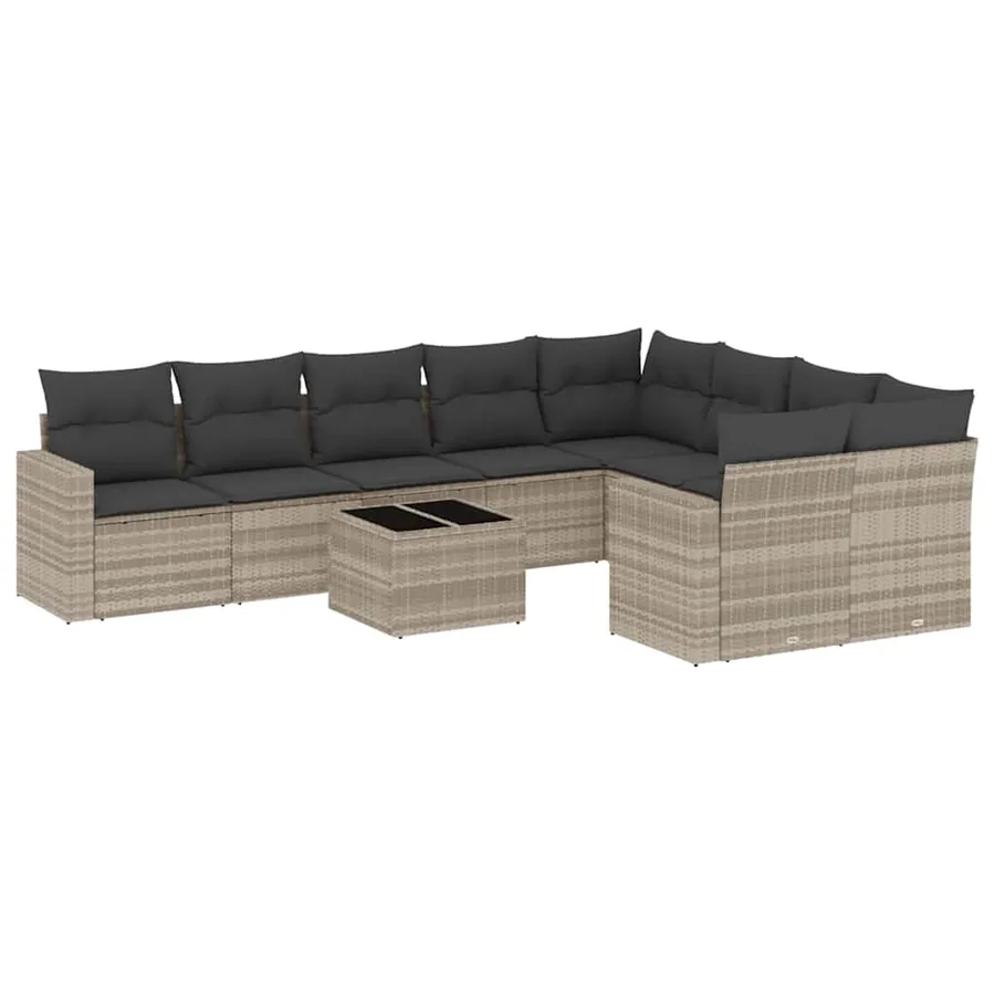 Salon de jardin avec coussins 10 pcs gris clair résine tressée - 2