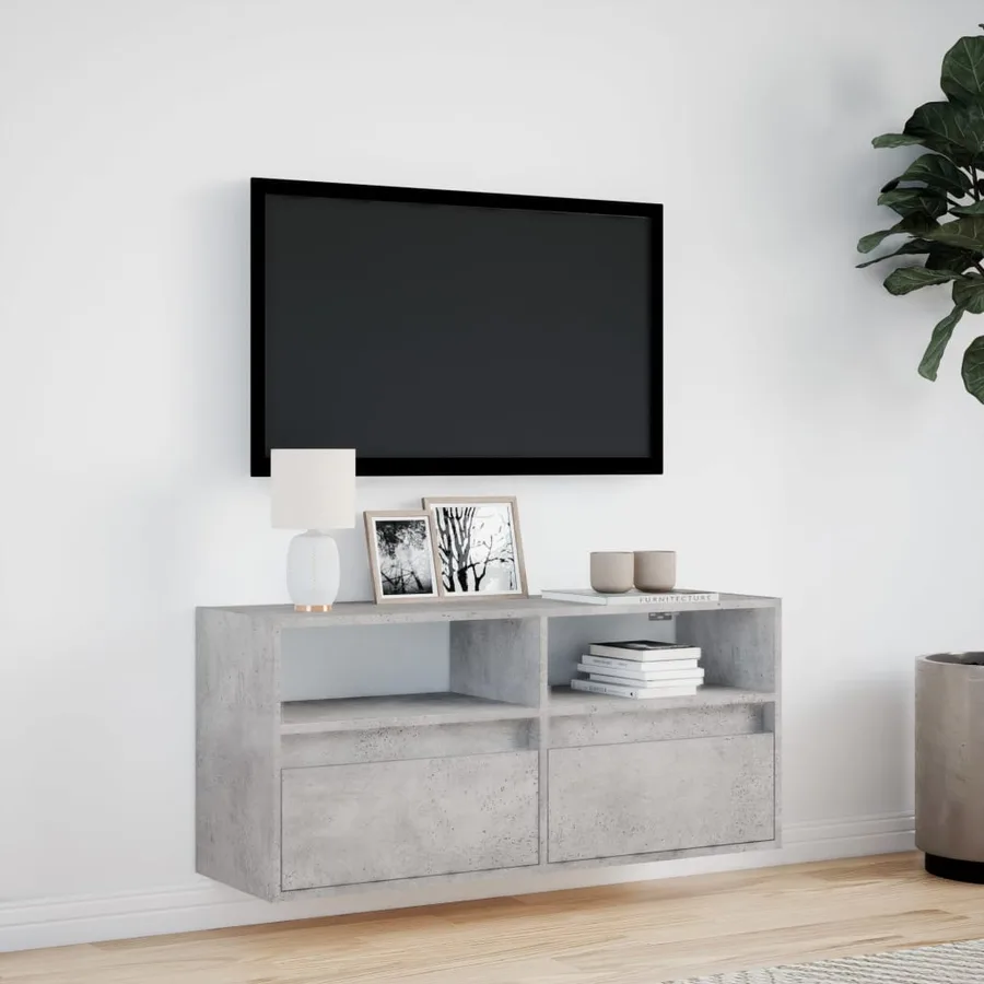 Meuble TV mural avec lumières LED gris béton 100x31x45 cm - 4