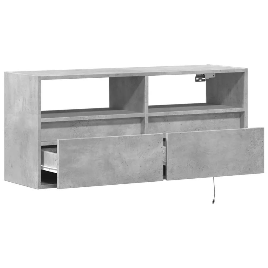 Meuble TV mural avec lumières LED gris béton 100x31x45 cm - 9