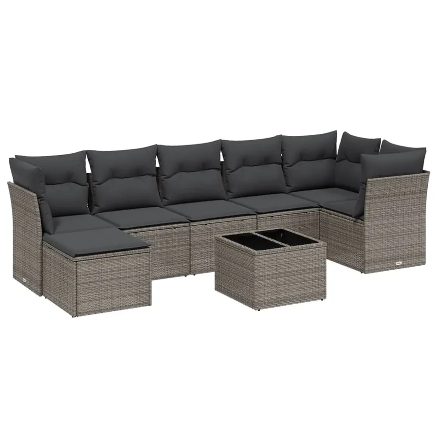 Salon de jardin 8 pcs avec coussins gris clair résine tressée - 2
