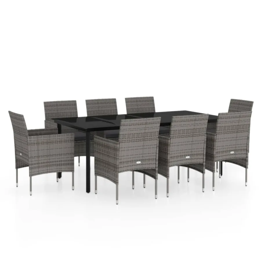 Garden Dining Set and Cushions 9 pcs Grey/Black - 2