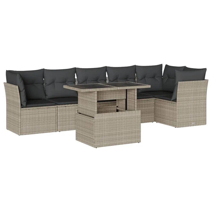 Salon de jardin avec coussins 7 pcs gris clair résine tressée - 2
