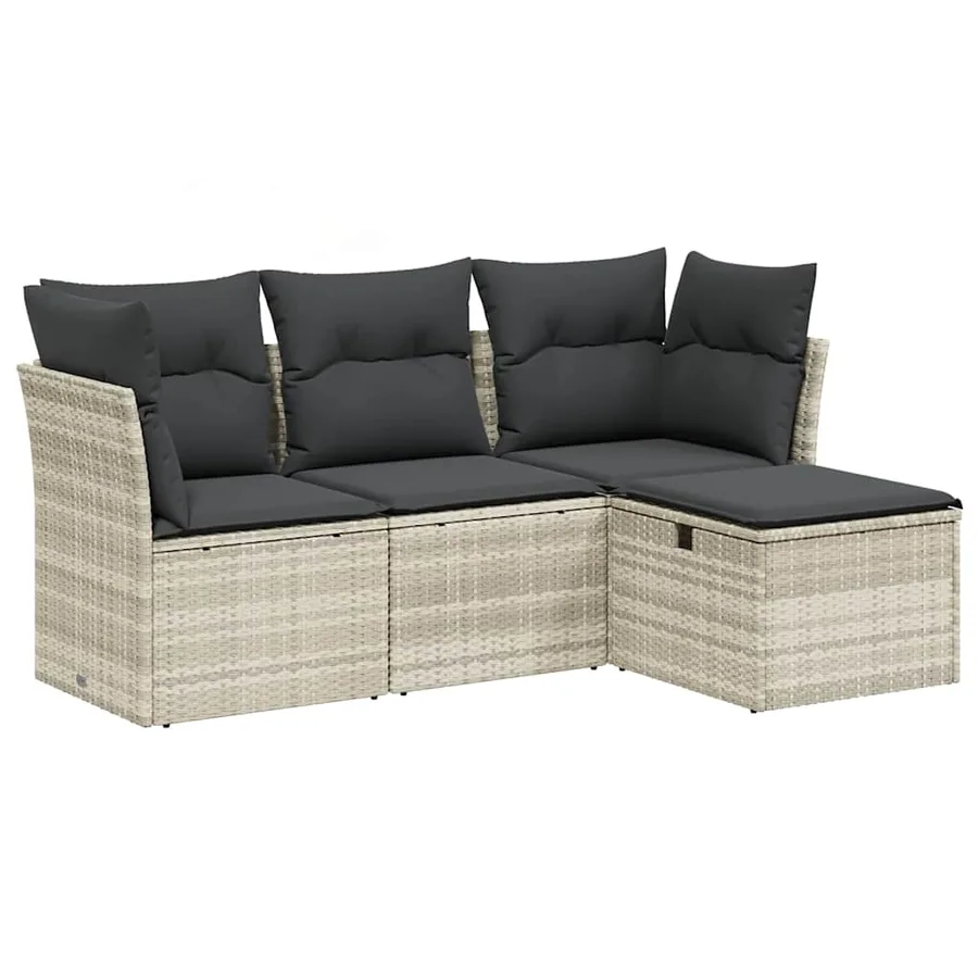 Salon de jardin 4 pcs avec coussins gris clair résine tressée - 2