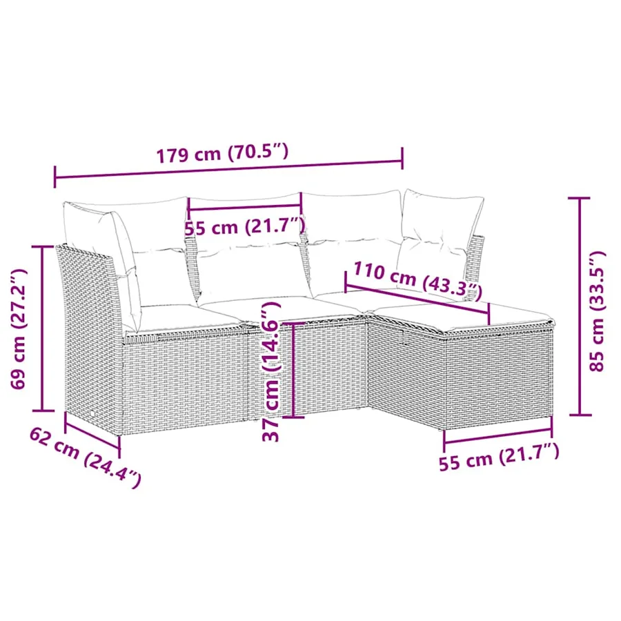 Salon de jardin 4 pcs avec coussins gris clair résine tressée - 4