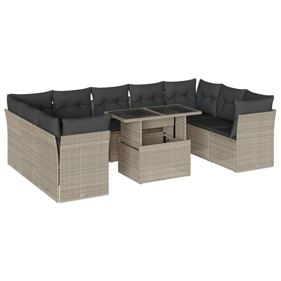 Salon de jardin avec coussins 10 pcs gris clair résine tressée - 2