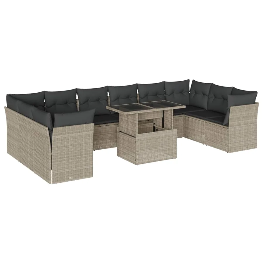 Salon de jardin 11 pcs avec coussins gris clair résine tressée - 2