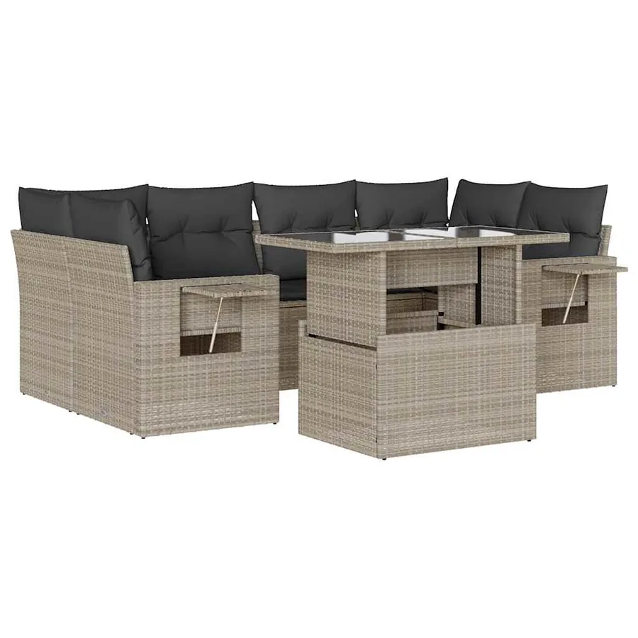 Salon de jardin avec coussins 7 pcs gris clair résine tressée - 2