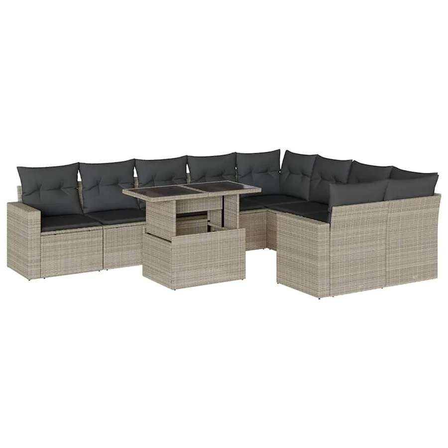 Salon de jardin avec coussins 10 pcs gris clair résine tressée - 2