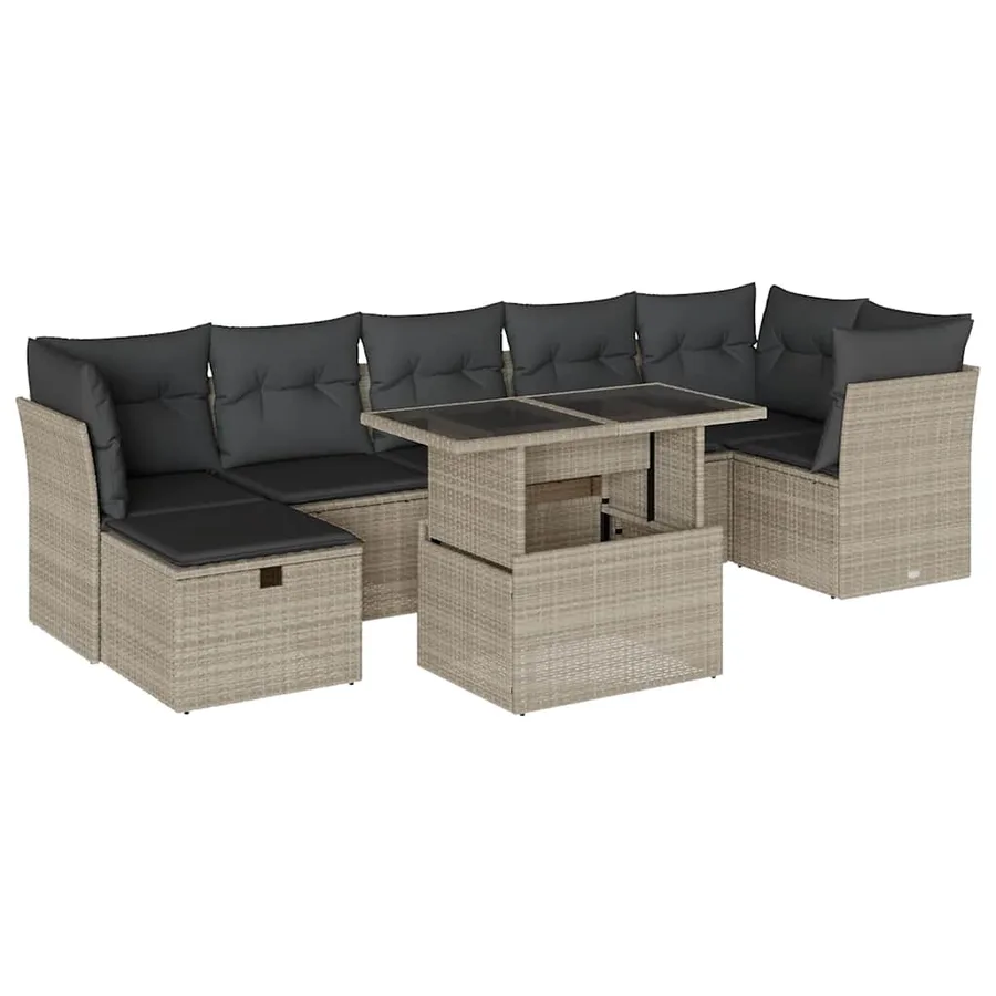 Salon de jardin 8 pcs avec coussins gris clair résine tressée - 2