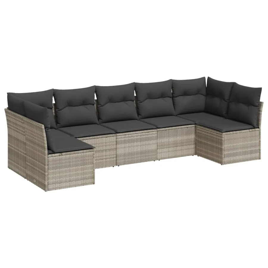 Salon de jardin avec coussins 7 pcs gris clair résine tressée - 2